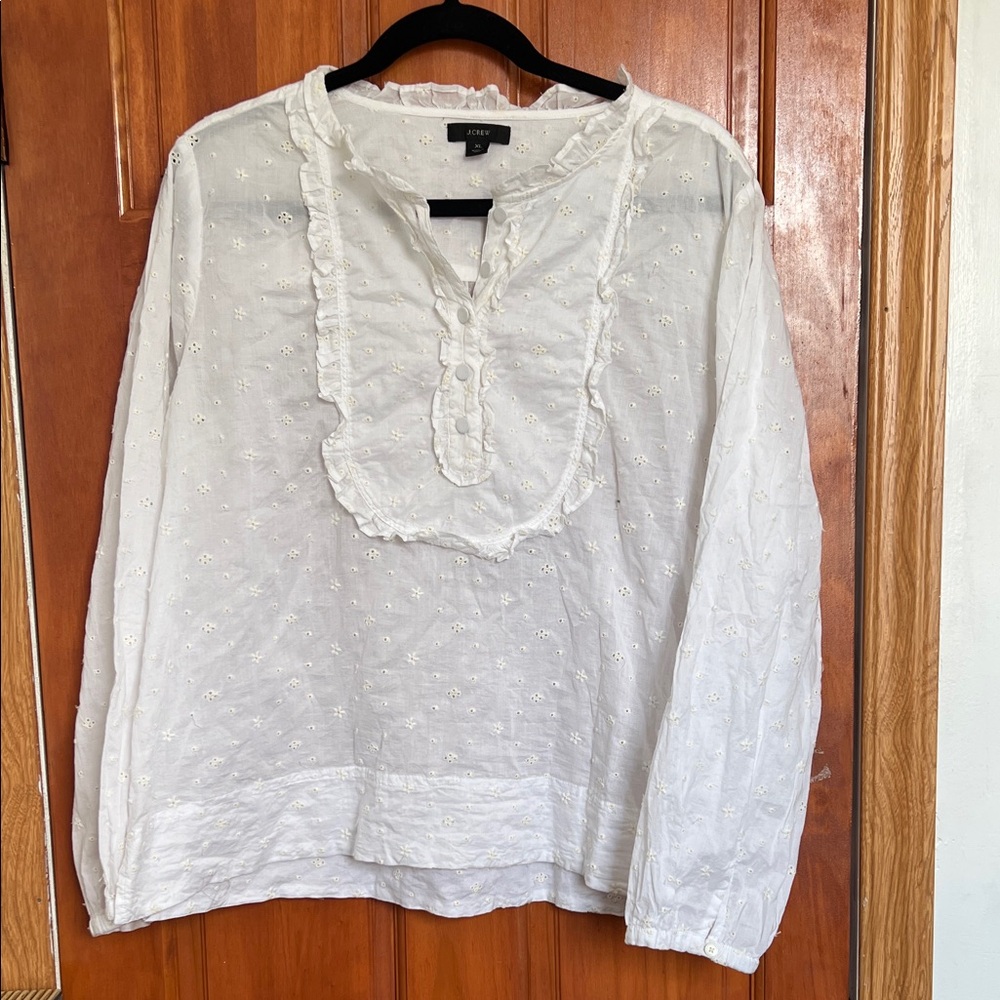 J. Crew Cream Ruffle Detail Blouse
